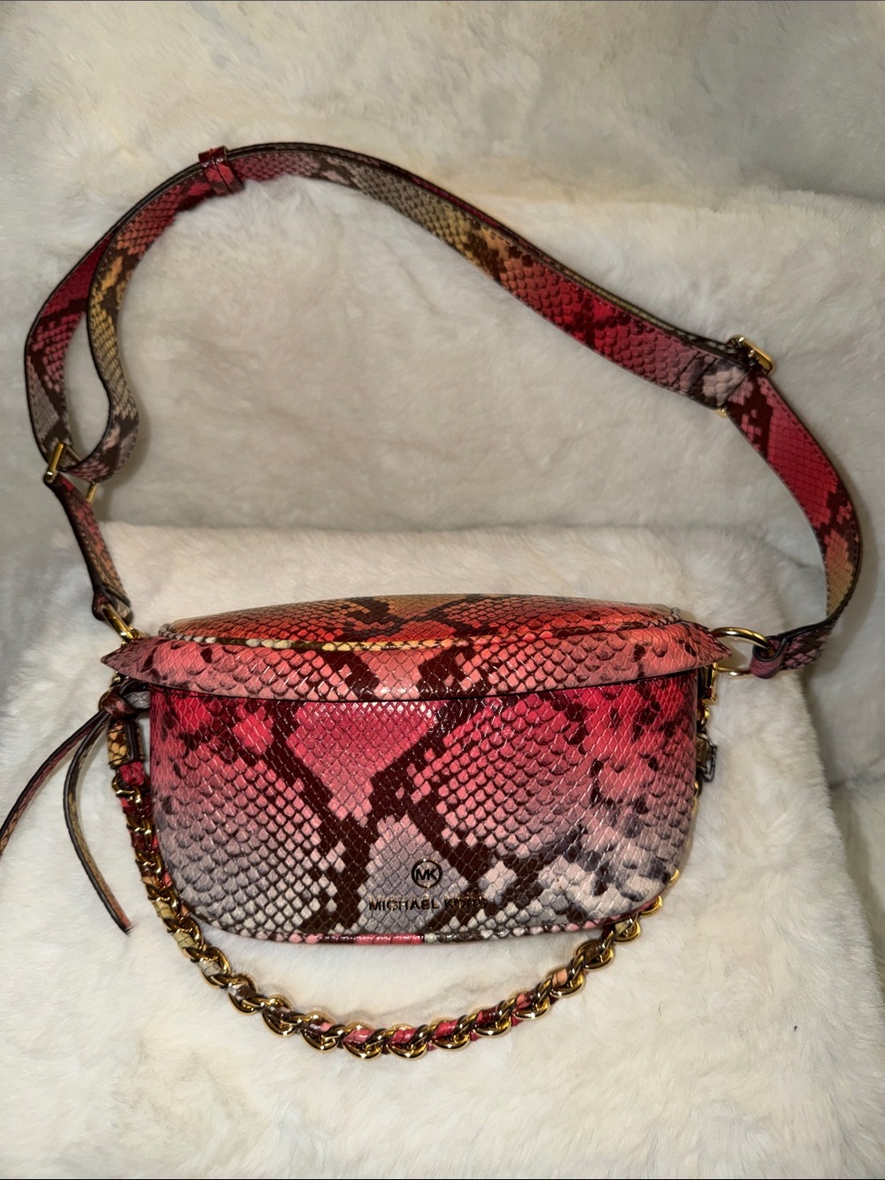Michael Kors Pink and Brown Snakeskin-Print Crossbody Bag